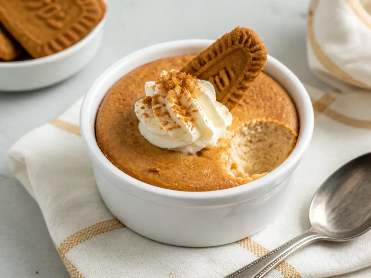 Minimal crustless biscoff cheesecake variation baked in individual ramekins