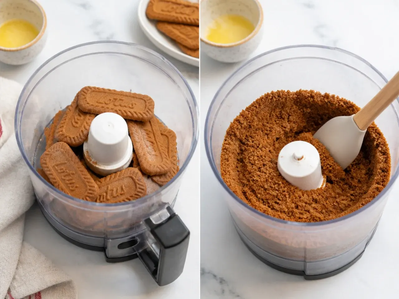 biscoff vs oreo cheesecake — step 1: make the biscuit base