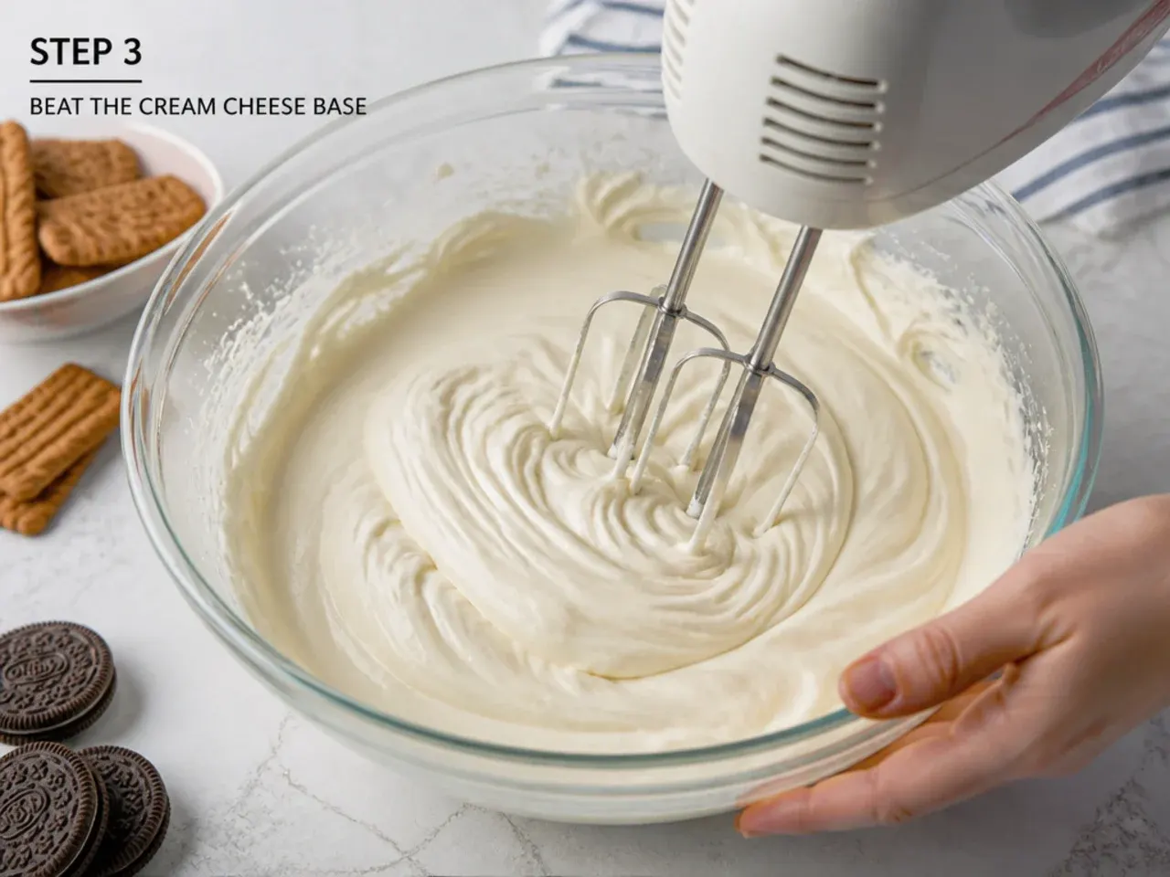 biscoff vs oreo cheesecake — step 3: beat the cream cheese base