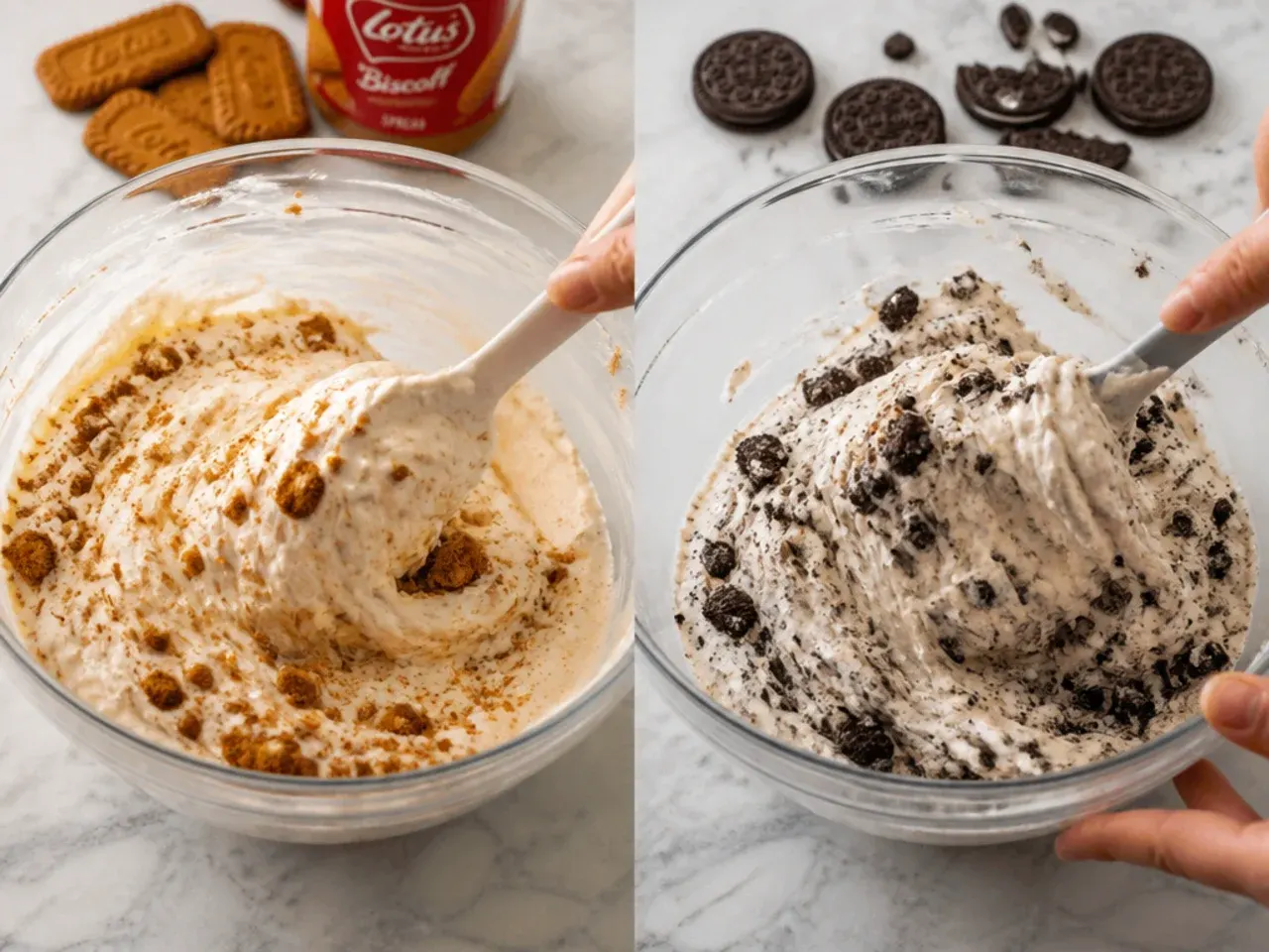 biscoff vs oreo cheesecake — step 4: fold it all together