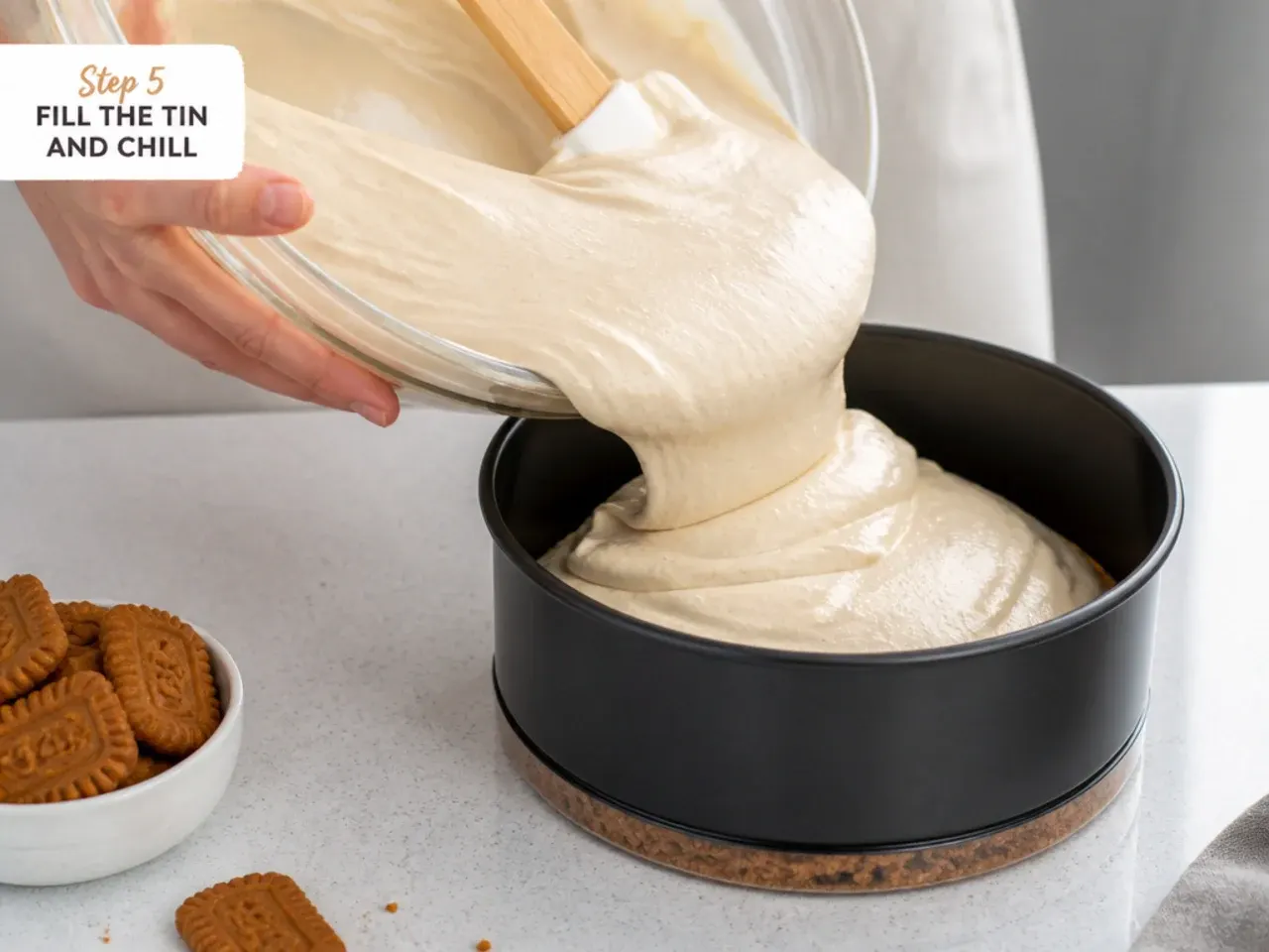 biscoff vs oreo cheesecake — step 5: fill the tin and chill