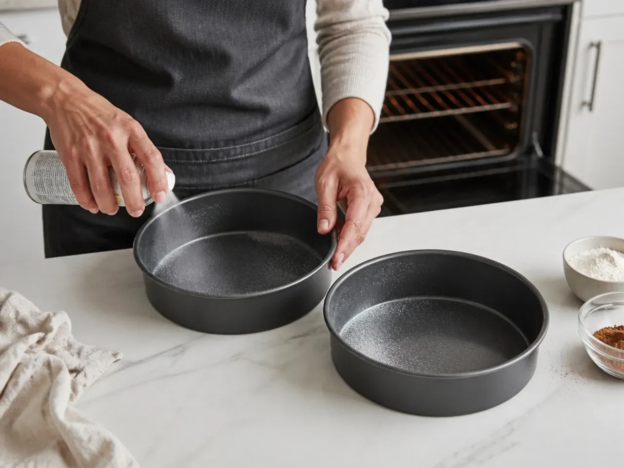 black birthday cake — step 1: prep pans and oven