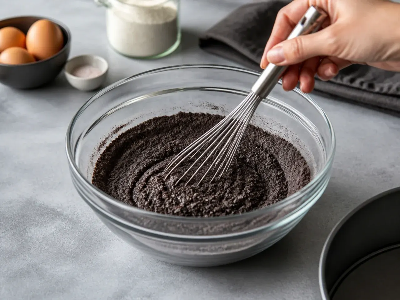 black birthday cake — step 2: whisk the dry ingredients