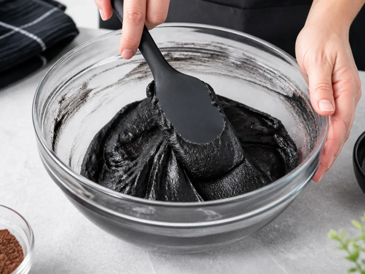 black birthday cake — step 4: bring the batter together