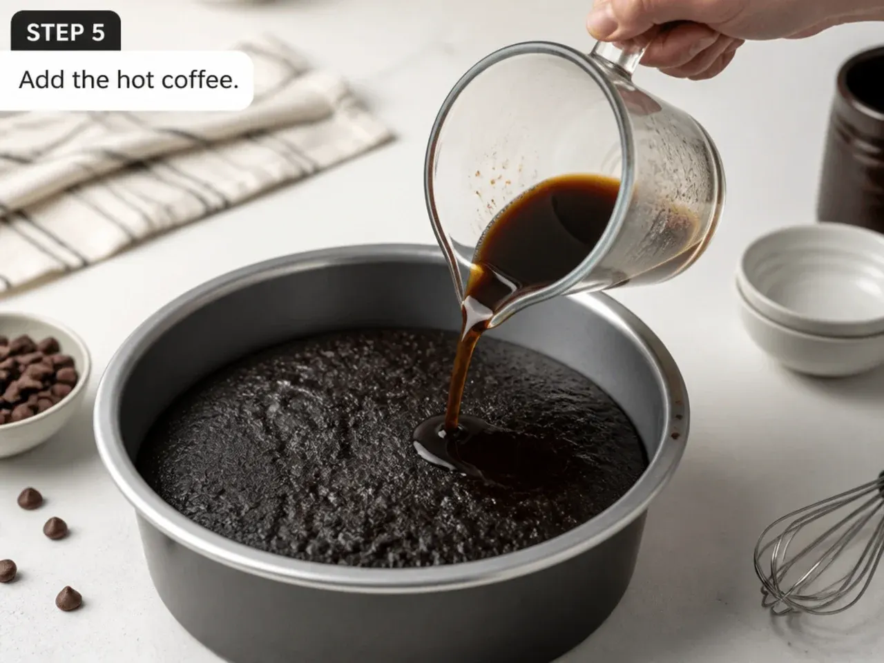 black cake designs — step 5: add the hot coffee