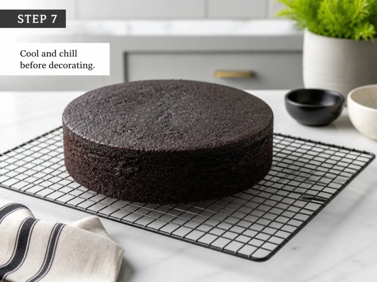 black cake designs — step 7: cool and chill before decorating