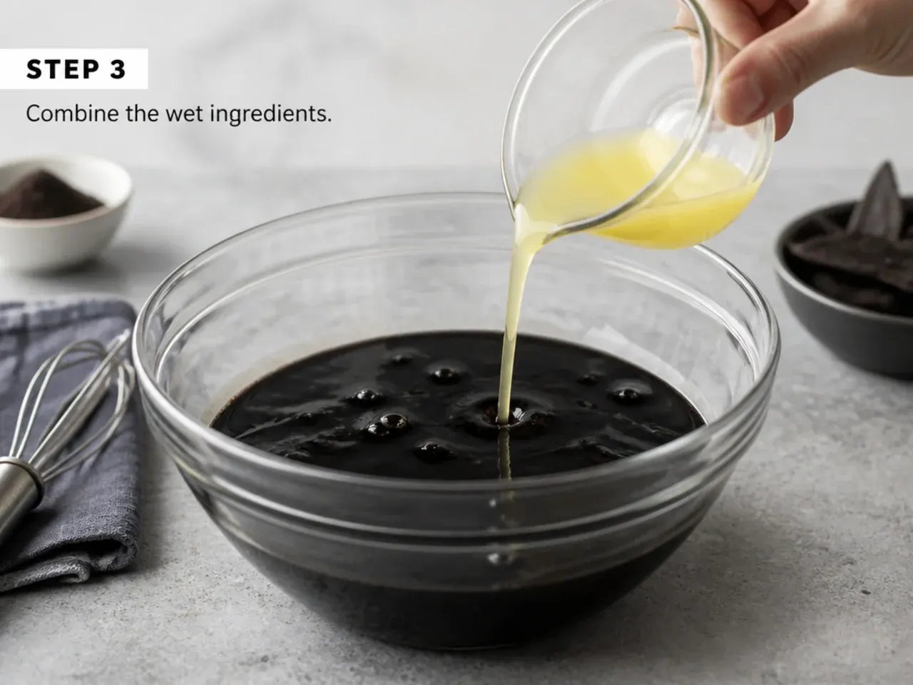 black cake for men — step 3: combine the wet ingredients
