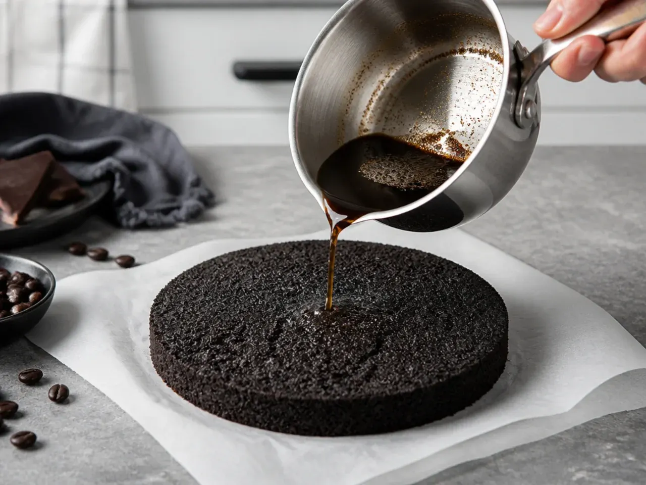 black cake for men — step 5: bloom with hot liquid