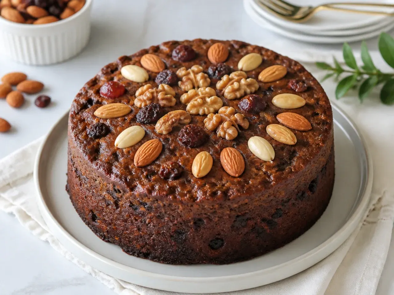 Alcohol-free black cake recipe made with grape juice soaked dried fruit