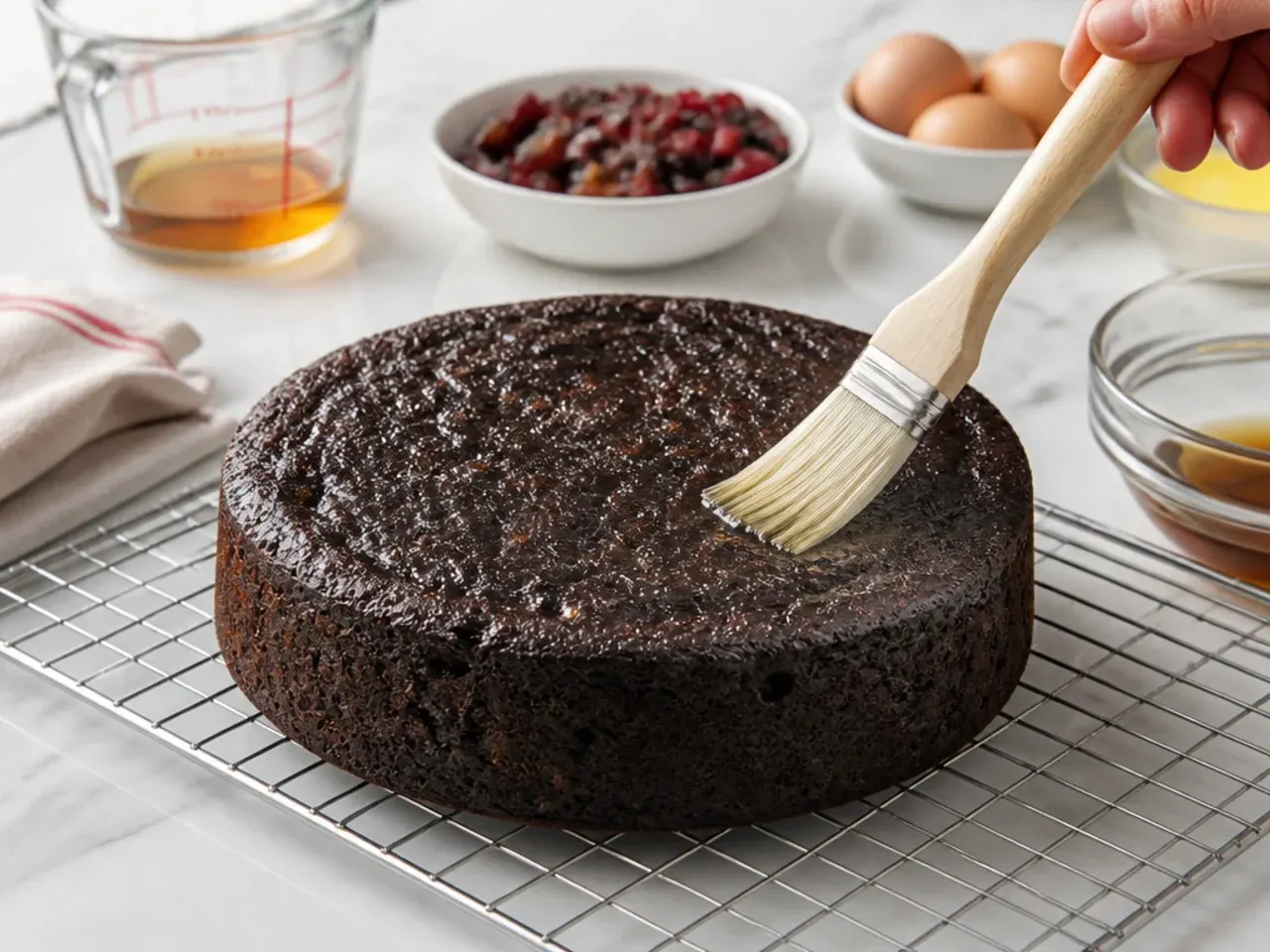 black cake vs fruit cake — step 7: bake low, then soak the cake