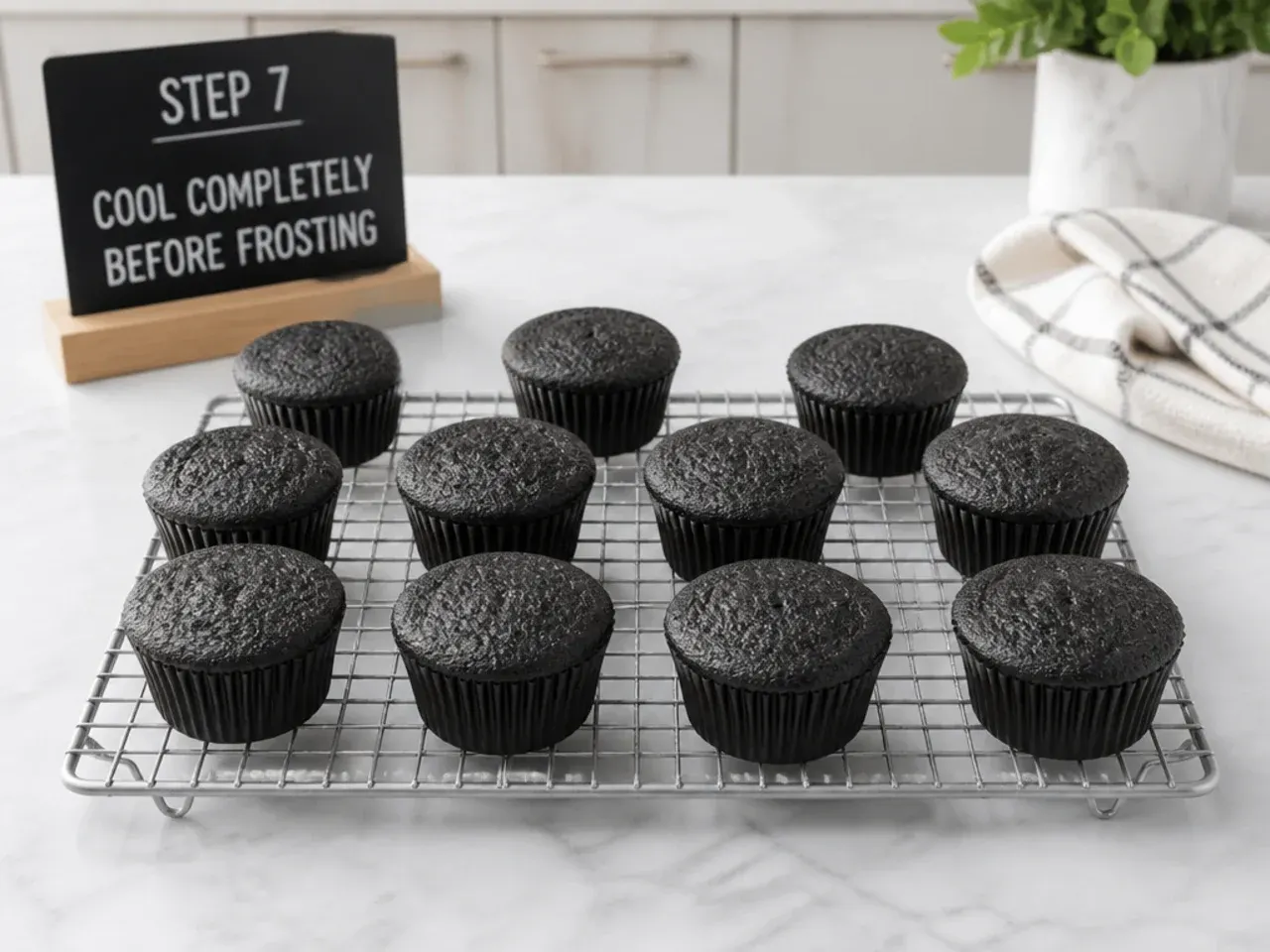 black cupcakes — step 7: cool completely before frosting