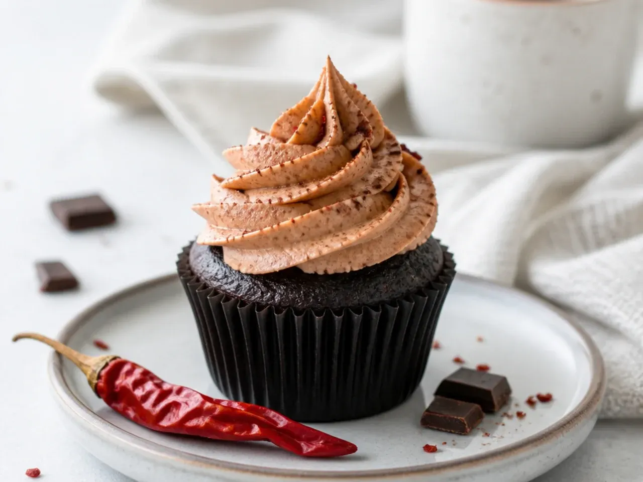 Bold chili chocolate black cupcakes with cinnamon spiced frosting