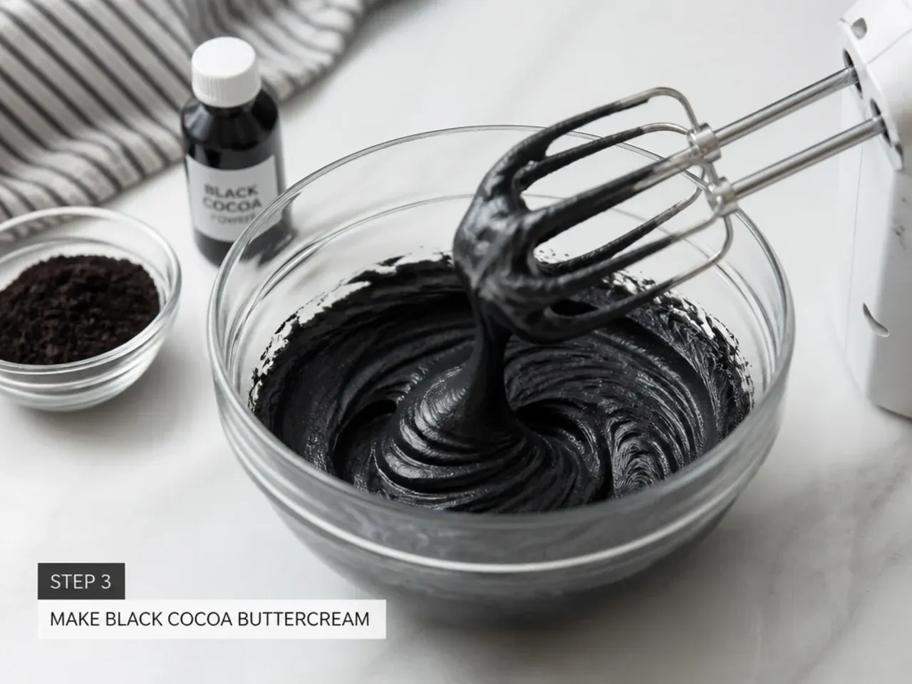 black drip cake — step 3: make black cocoa buttercream