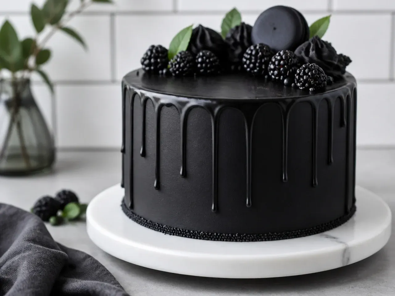 minimal matte black drip cake