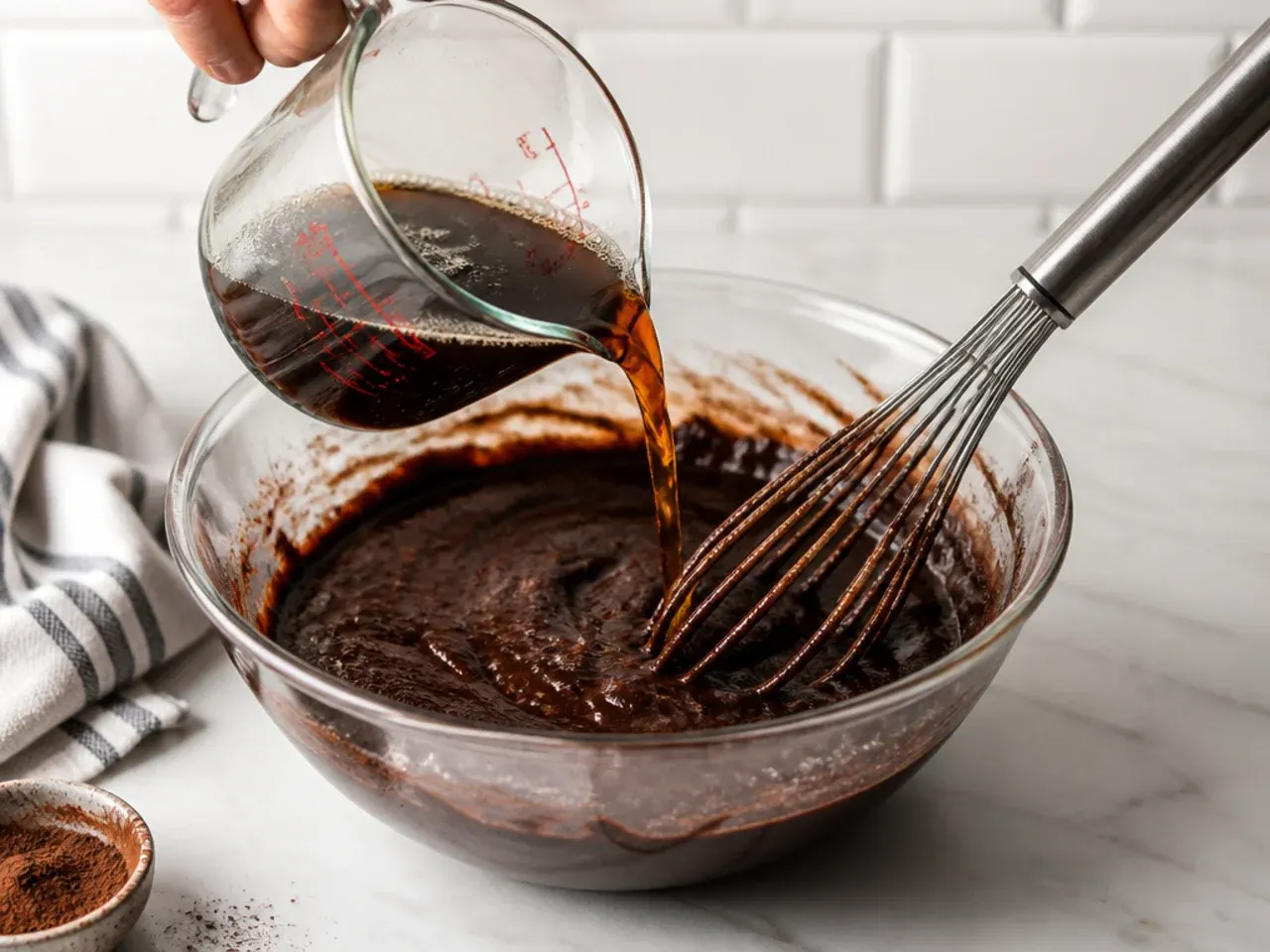 black velvet cake — step 5: add the hot coffee