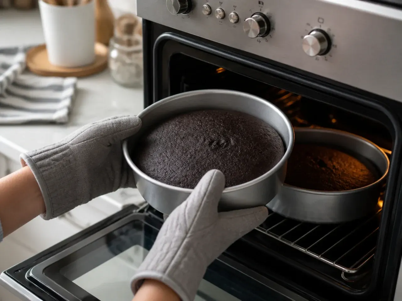 black velvet cake — step 6: bake the layers