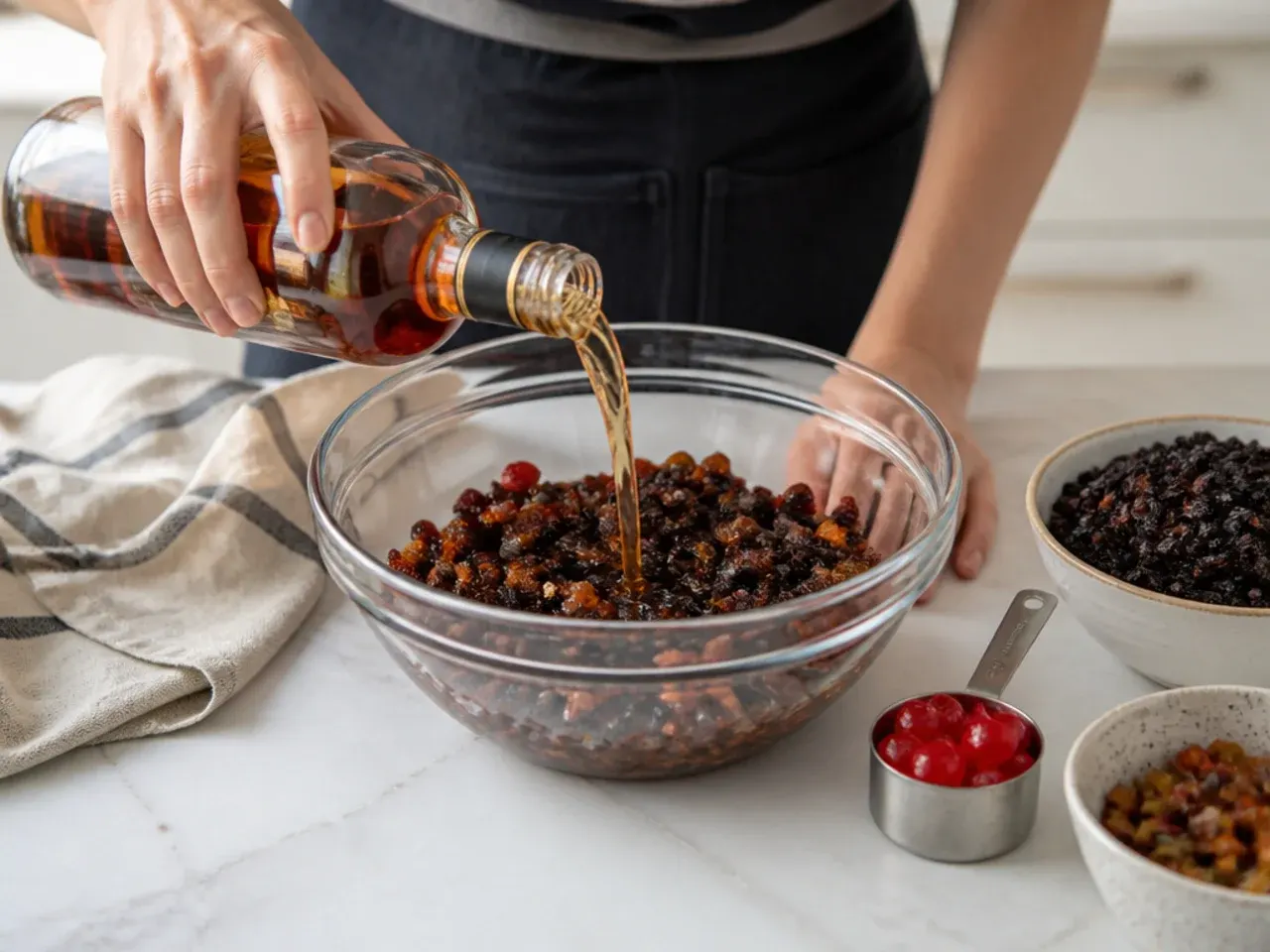 black wedding cake — step 1: soak the fruit