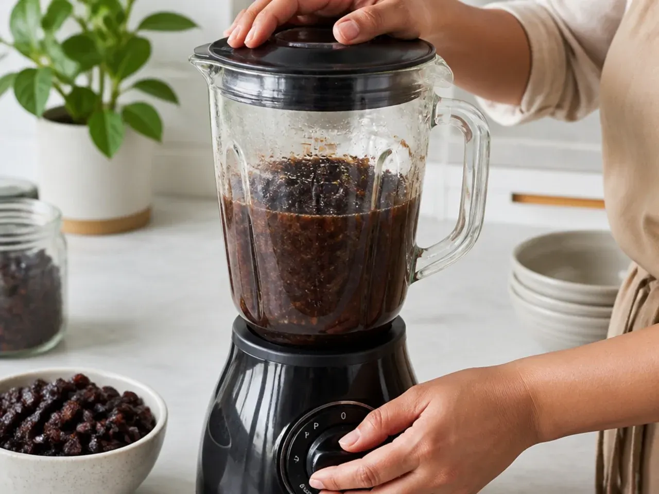 black wedding cake — step 2: blend the soaked fruit