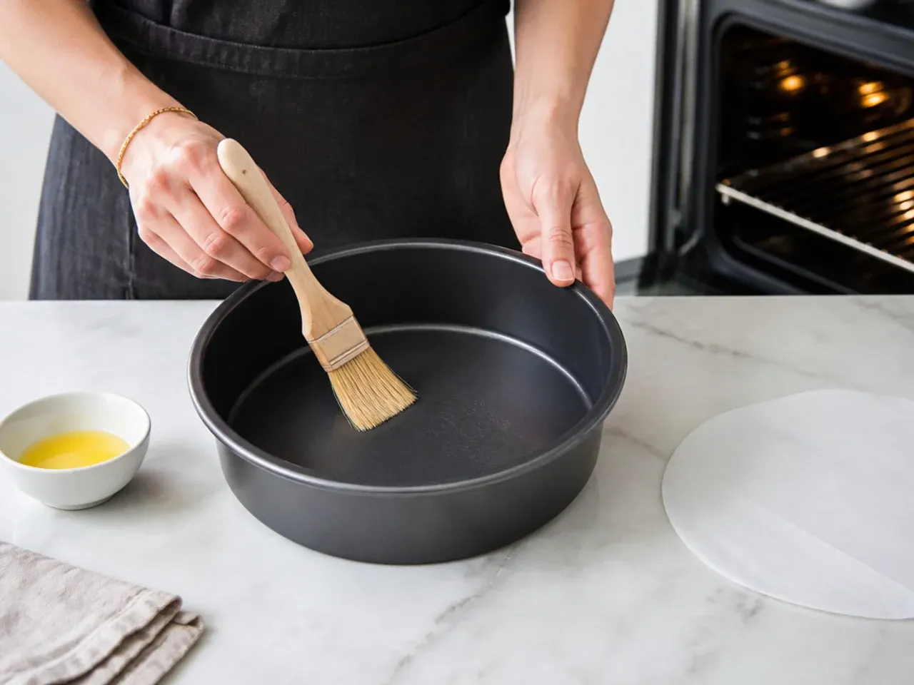 black wedding cake — step 3: prep the pan and oven