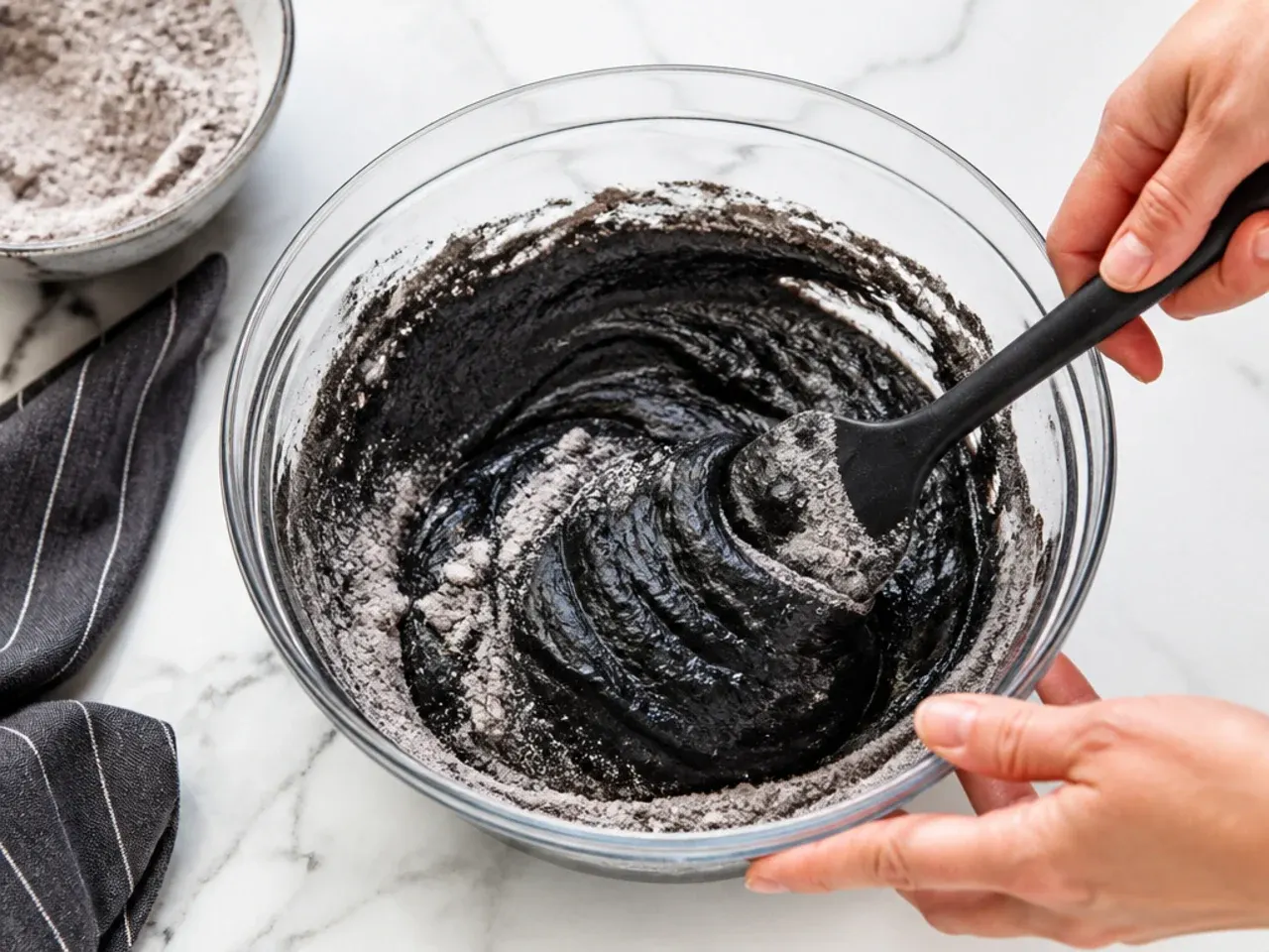black wedding cake — step 5: fold in the dry ingredients