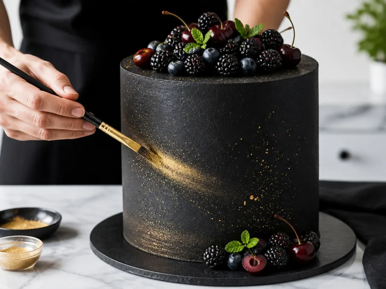black wedding cake — step 6: add fruit and browning