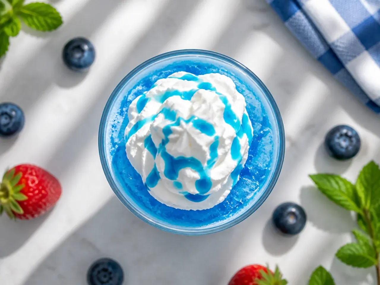 Easy blue sports drink cooler in a glass over ice with a lime wedge on the rim