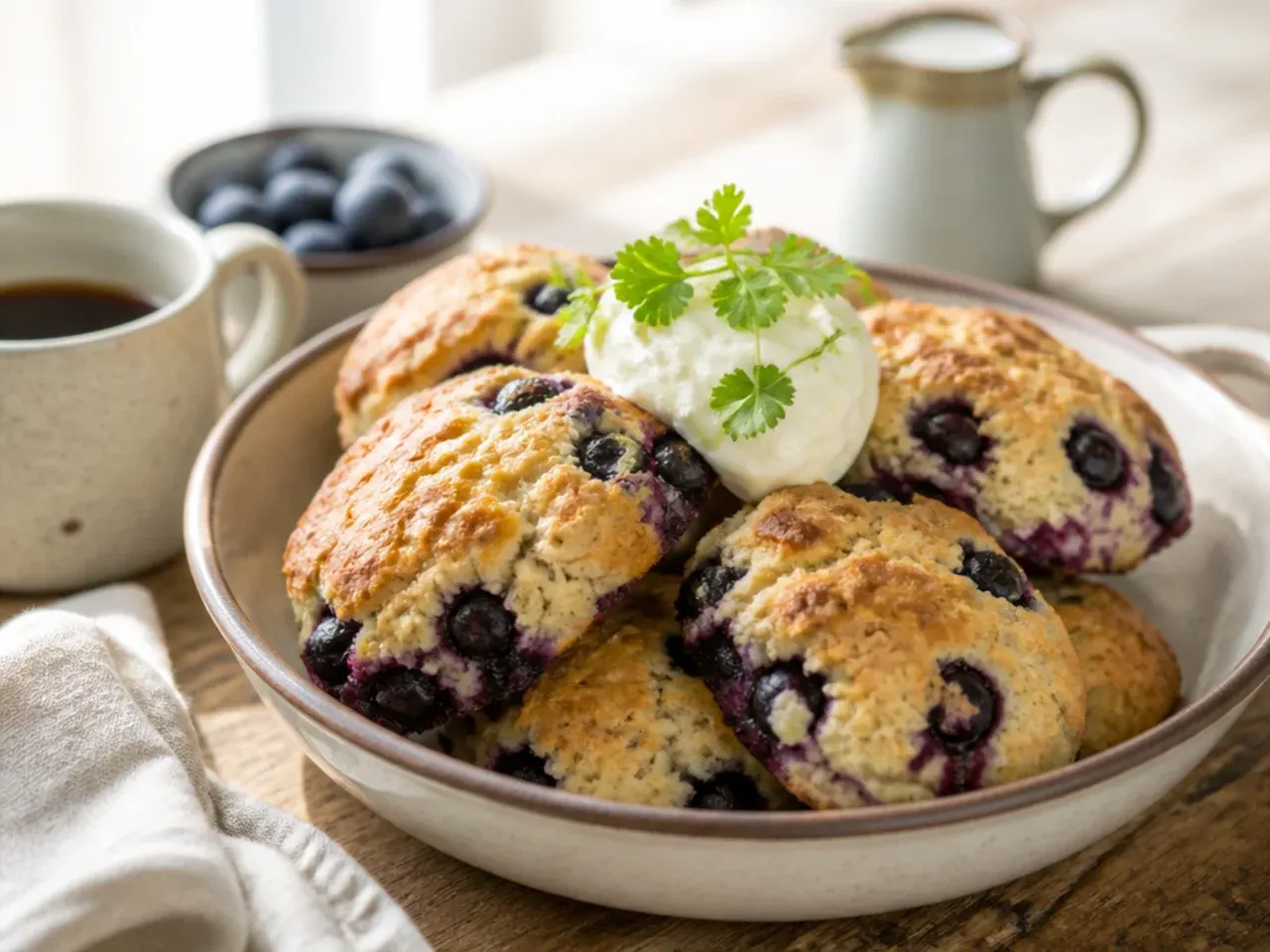 Spoonfuls of soft scone dough dropped onto a baking tray before baking