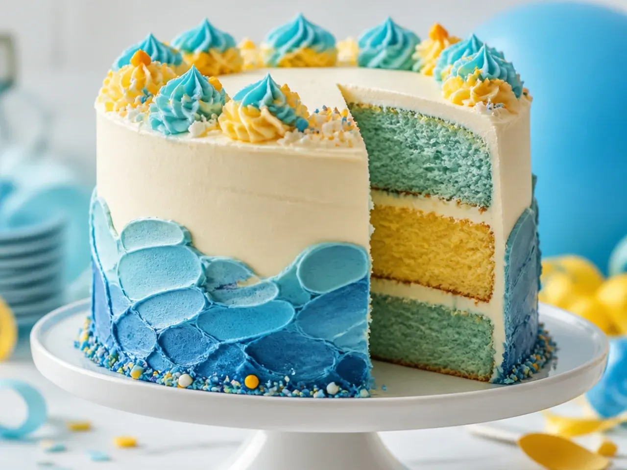 Wrapped sponge cake layers being placed into the freezer for make-ahead preparation