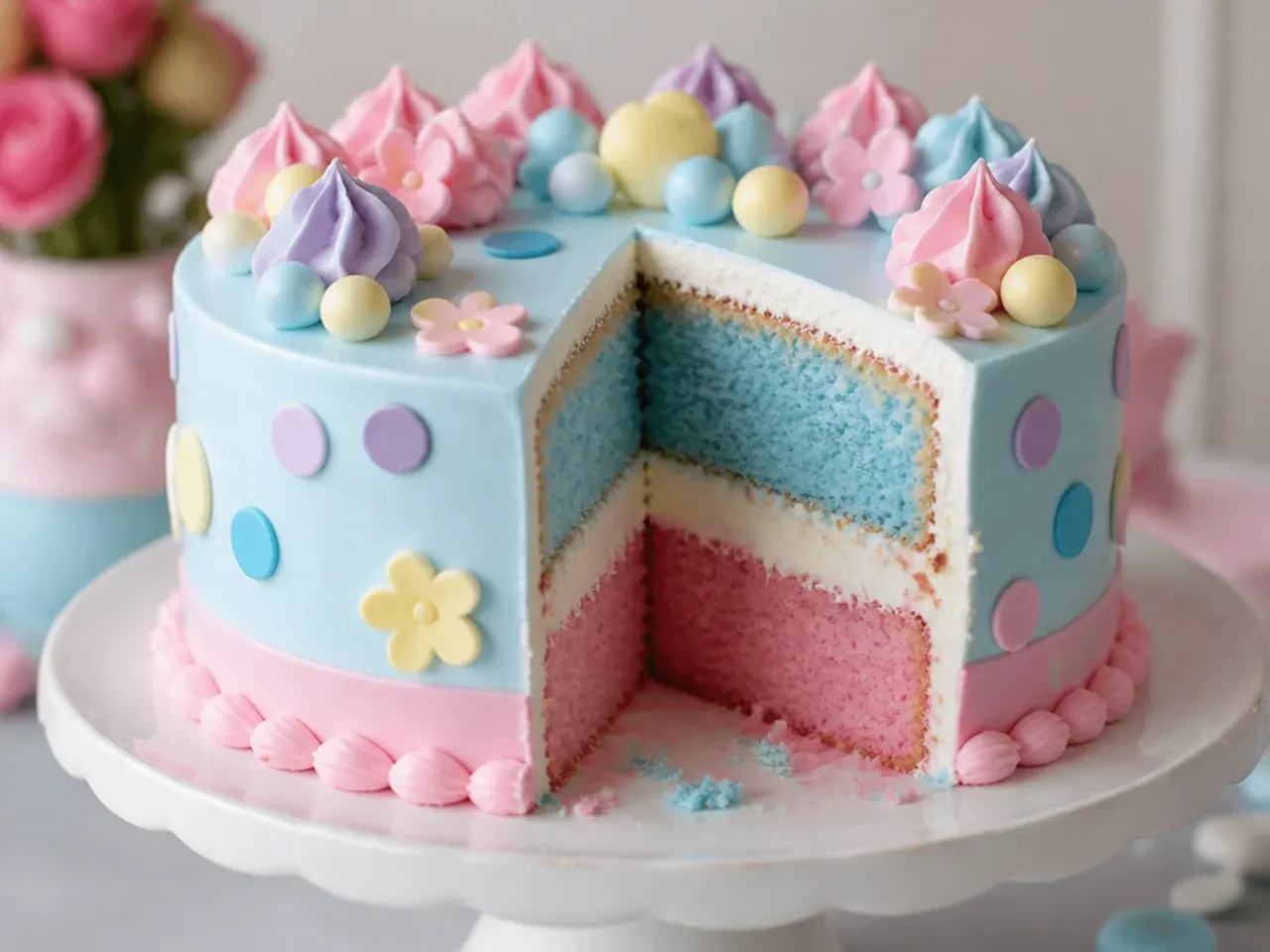 Plain white iced cake with a single simple blue fondant paw print shape pressed into the centre