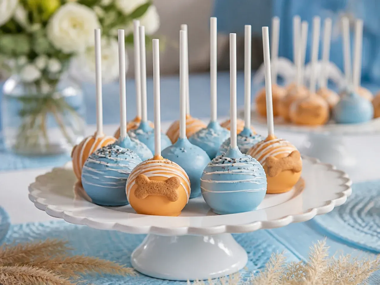 Orange candy-coated cake pop with a cream fondant muzzle detail