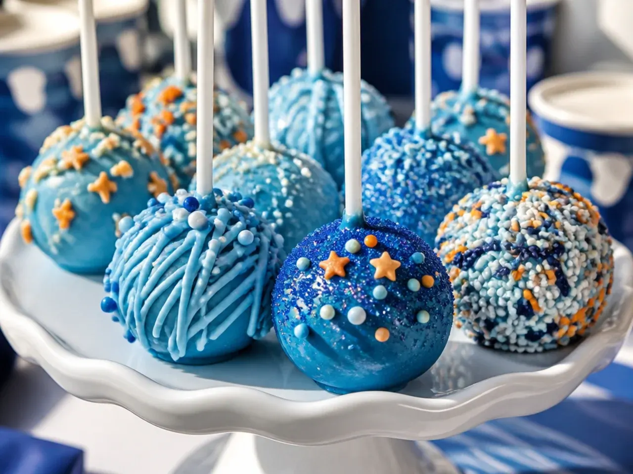 Frozen cake pop balls laid out on a tray before dipping