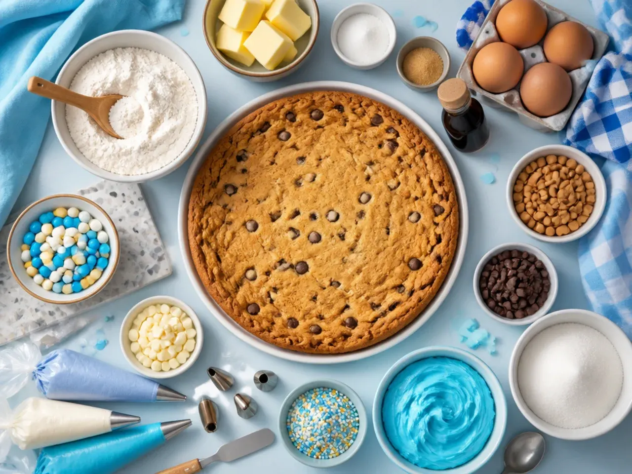 Close-up of hands piping precise paw prints onto a cooled cookie cake