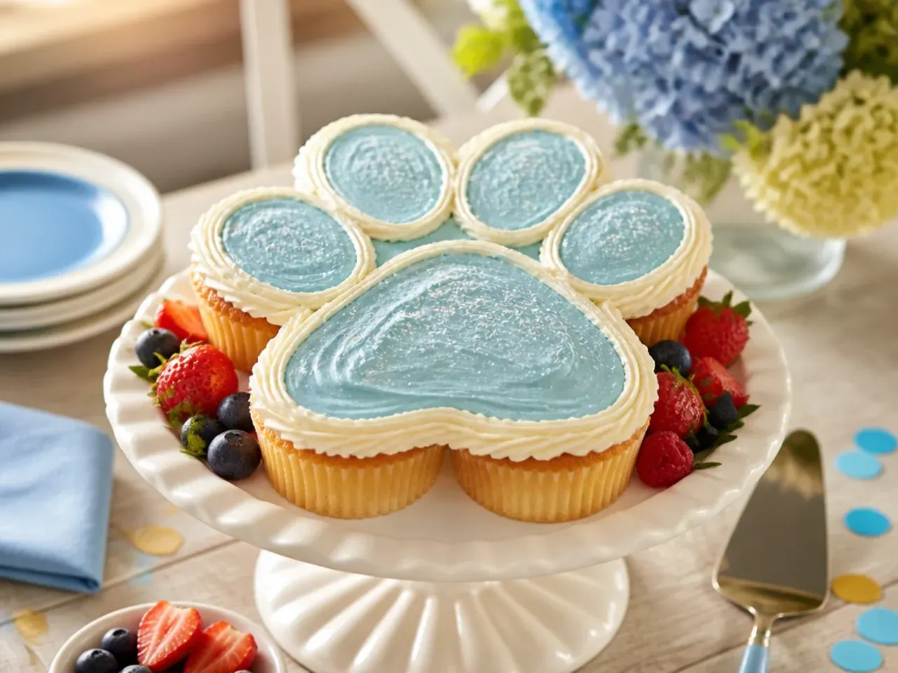 Cupcakes topped with chocolate paw print decorations