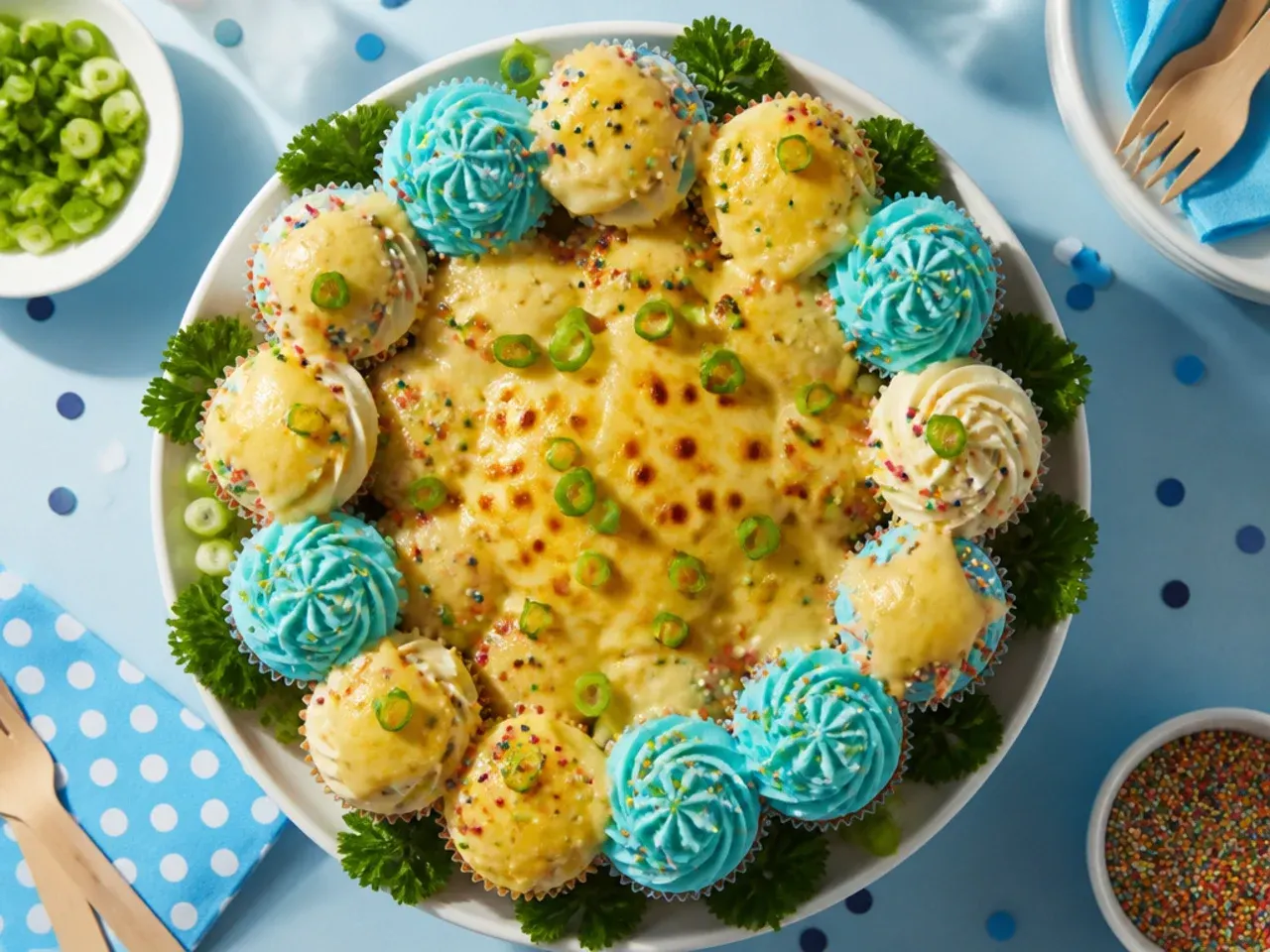 Budget-friendly cupcakes decorated with blue and white sprinkles