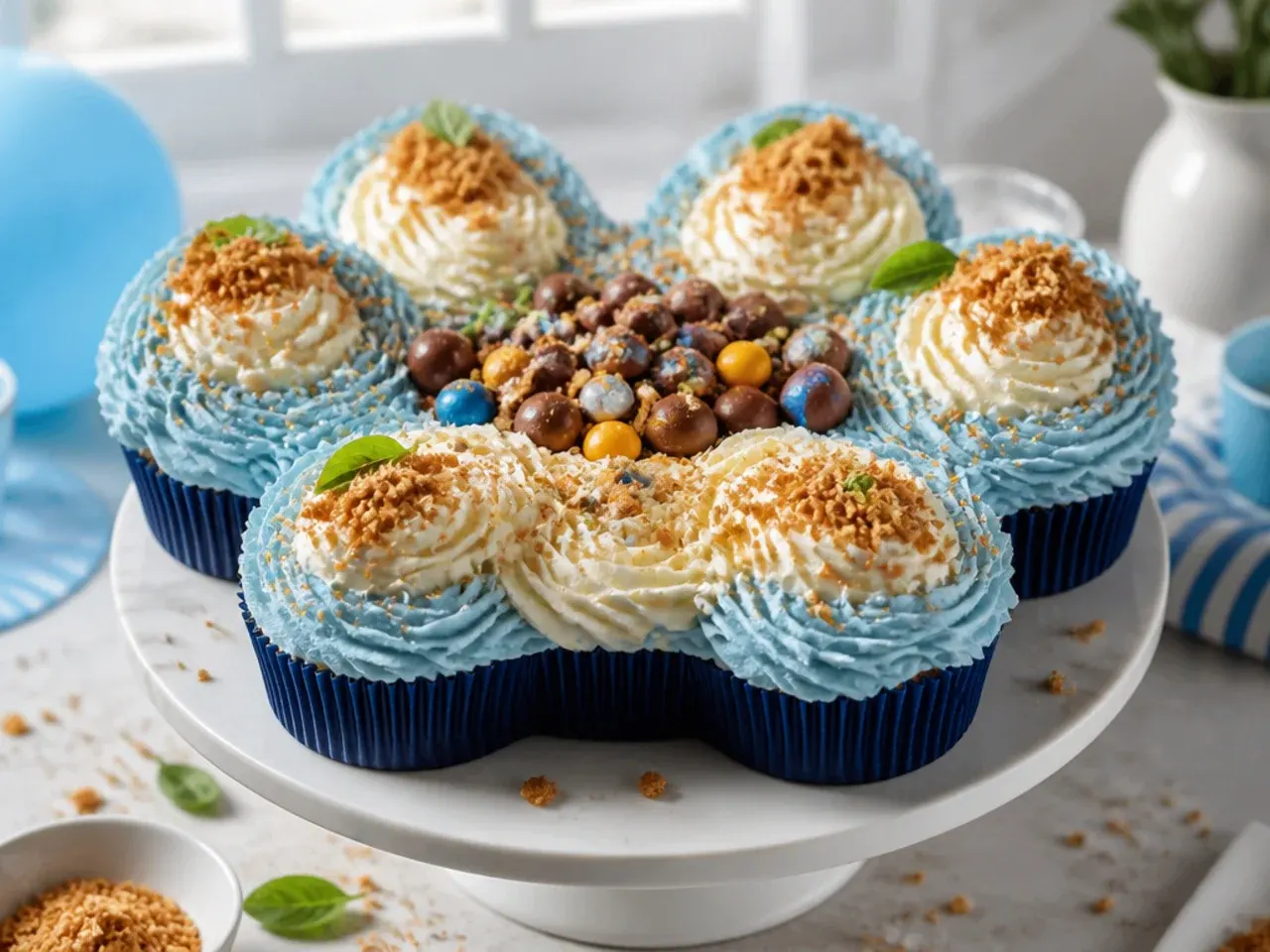 Candy-coated chocolates pressed into buttercream to form paw print shapes