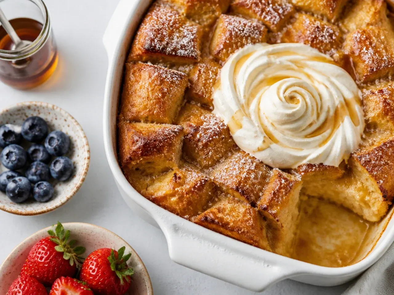 Quick brioche French toast casserole assembled and going straight into the oven