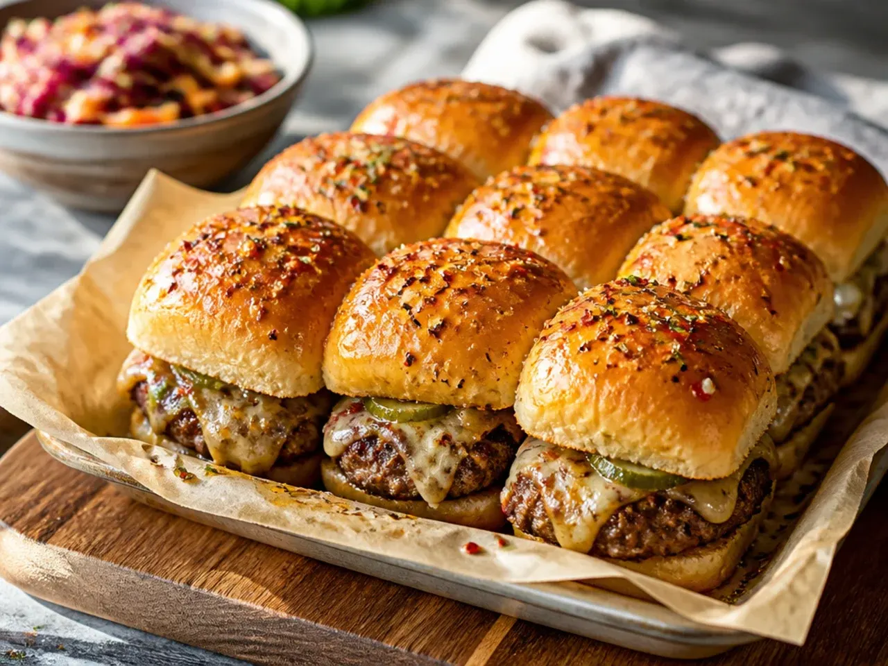 Ground beef browning quickly in a wide skillet for weeknight sliders
