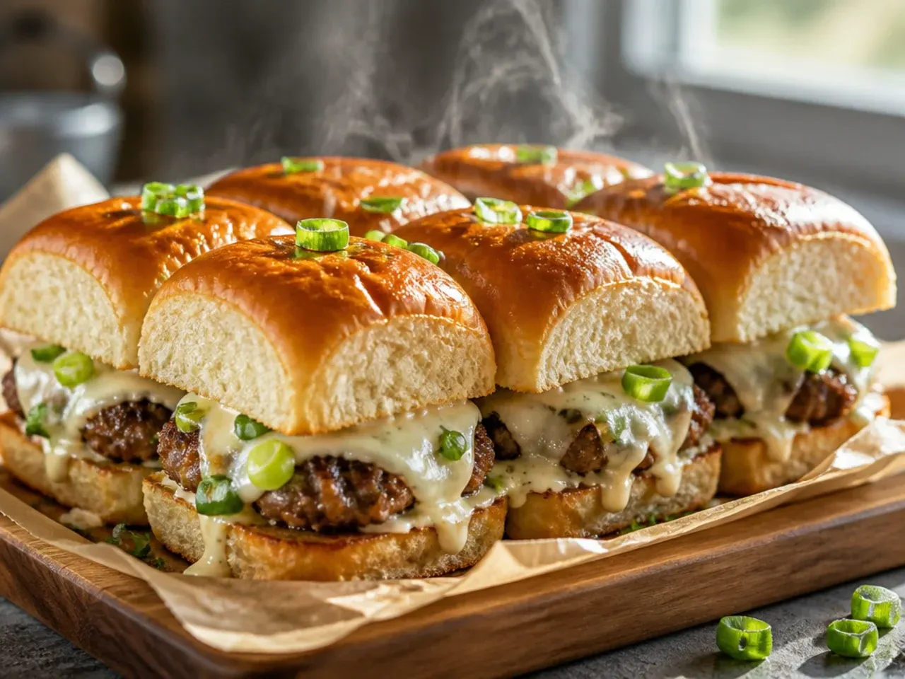 Garlic aioli being spread on the bottom half of Hawaiian rolls for sliders