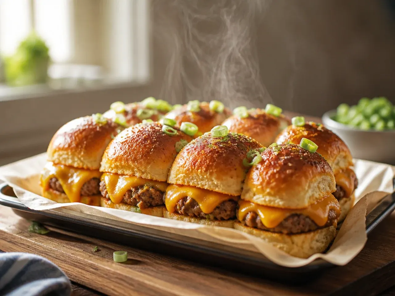 Mild cheeseburger sliders cut into individual portions for kids