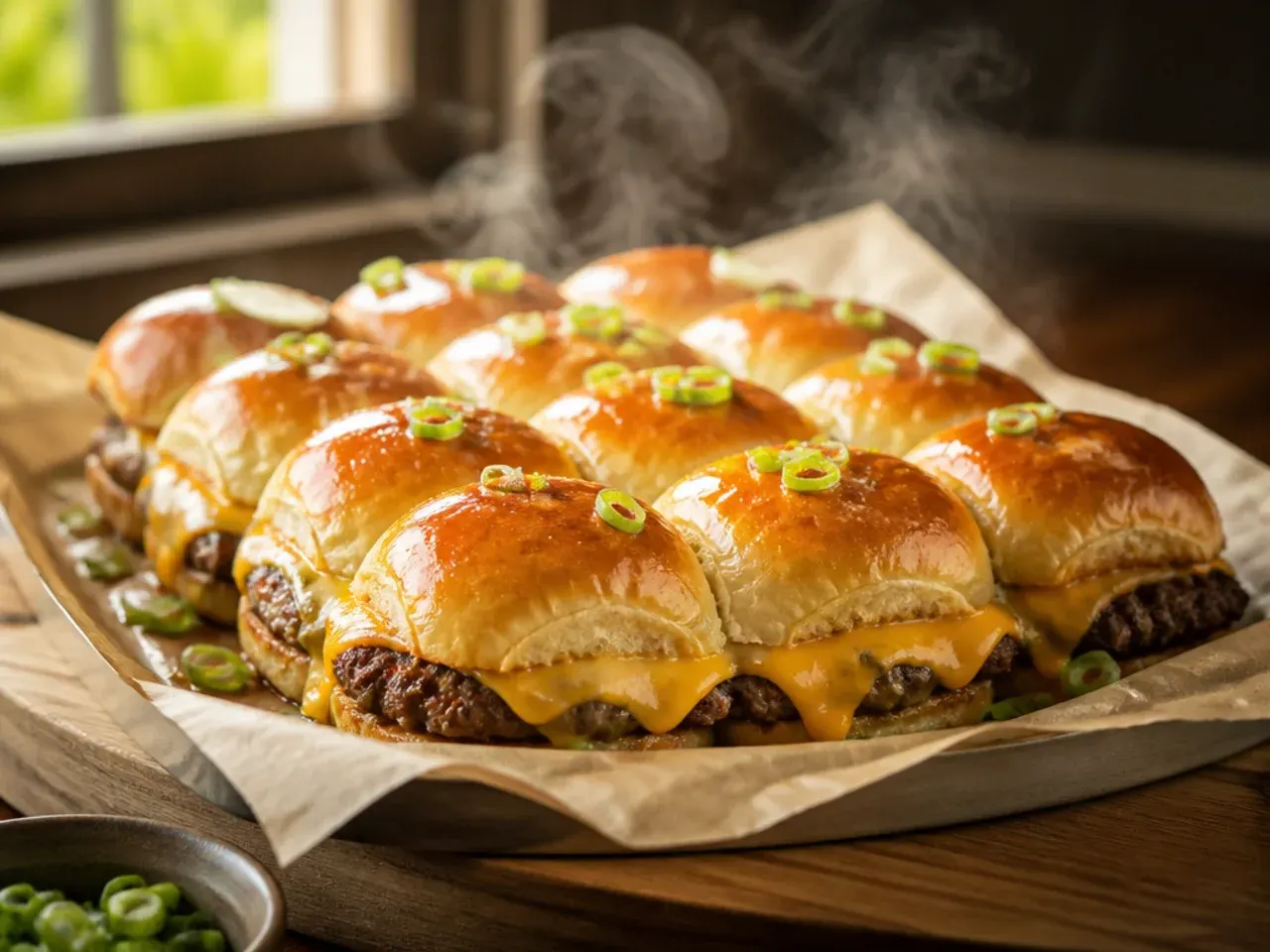 Individual smashed mini patties with cheese ready to stack on rolls