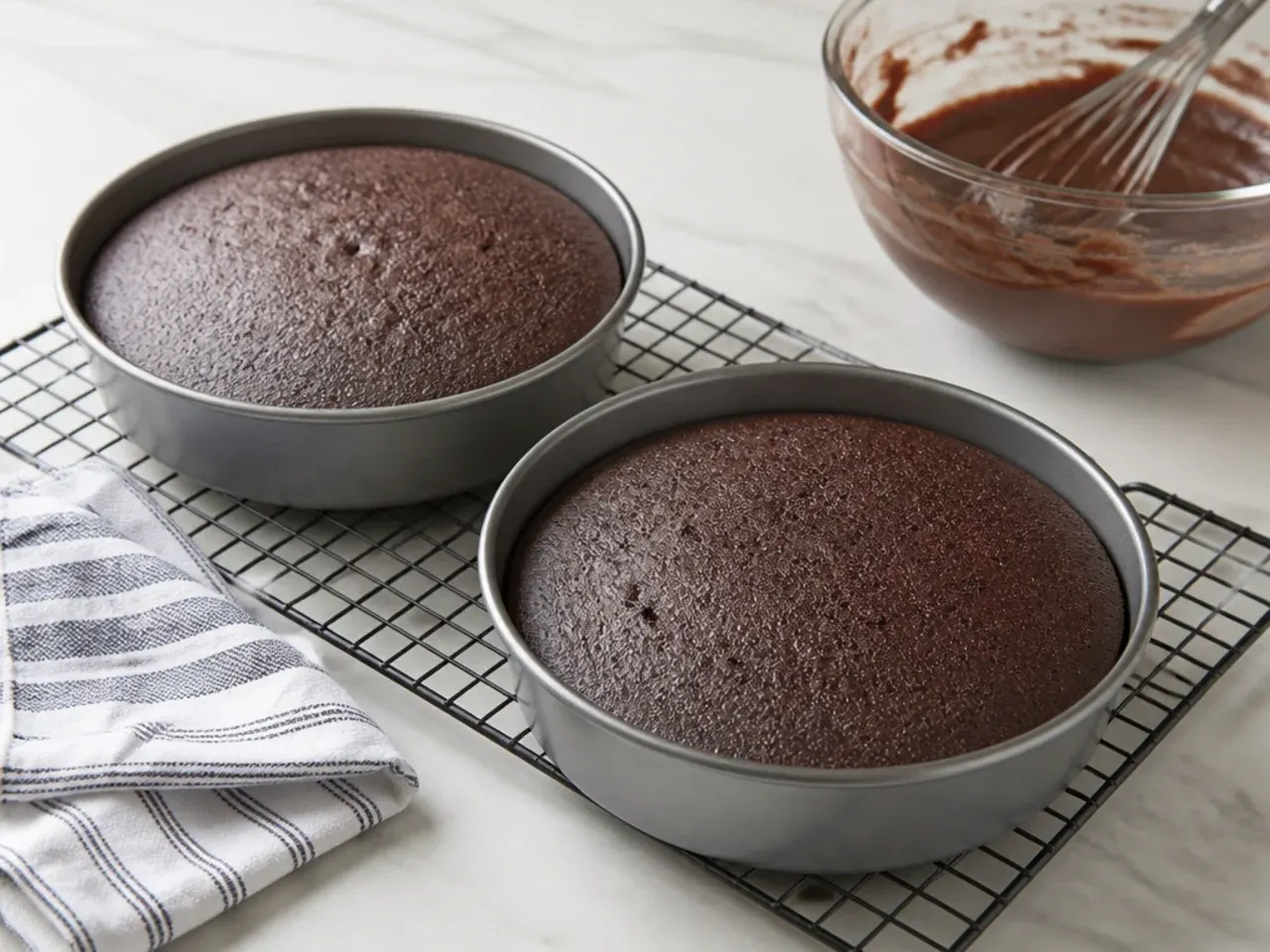 buttercream football cake — step 1: bake the chocolate layers