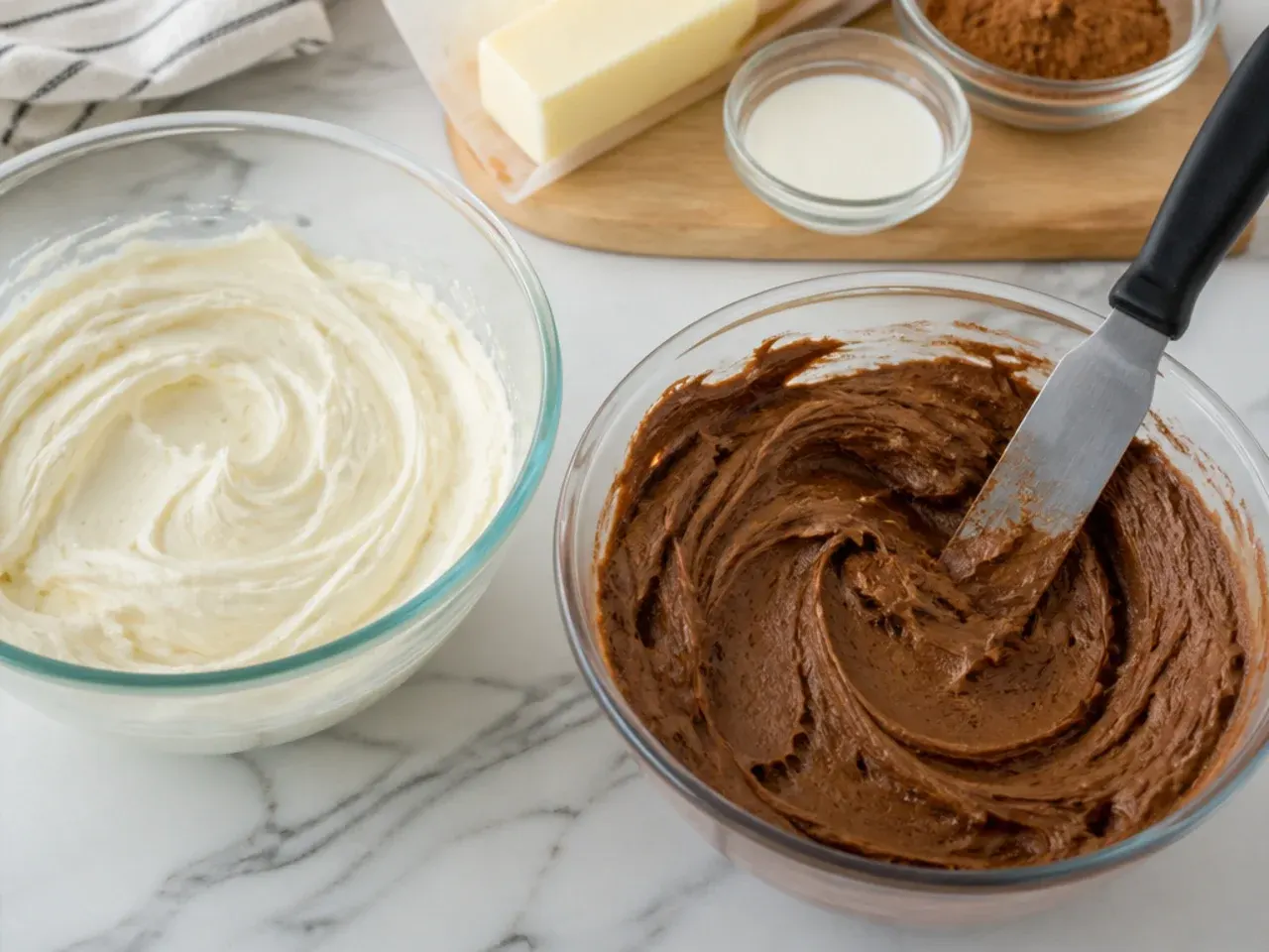 buttercream football cake — step 2: make the white and brown buttercreams
