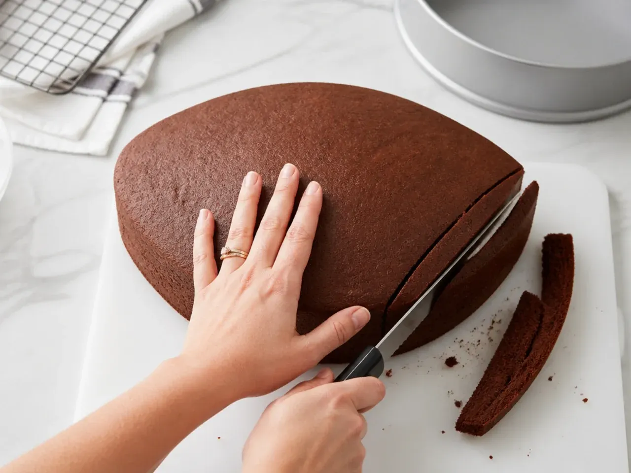 buttercream football cake — step 3: cut the football shape
