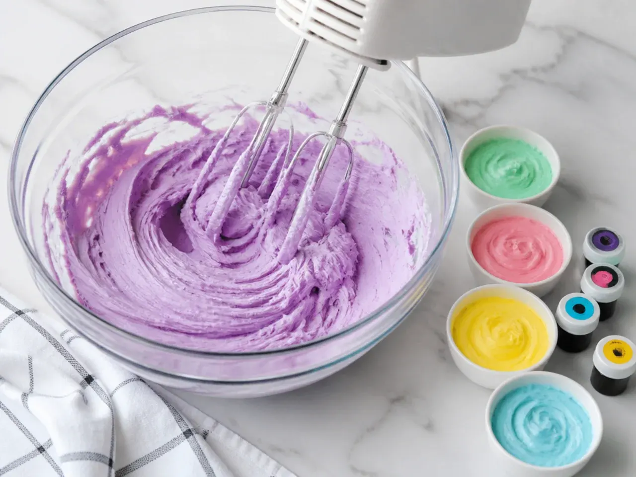 buttercream unicorn cake — step 2: whip and tint the buttercream