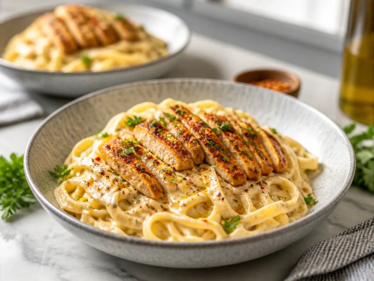 Quick weeknight cajun chicken alfredo skillet with diced chicken