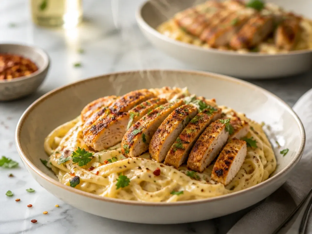 Instant Pot cajun chicken alfredo with pasta and creamy sauce