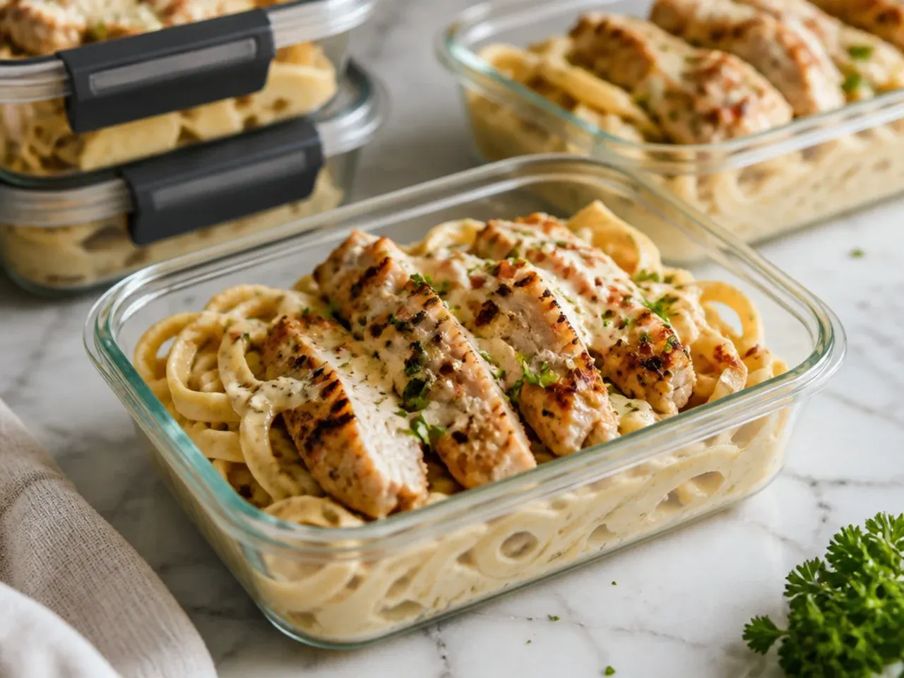 Leftover cajun chicken alfredo being reheated in a skillet with a splash of cream