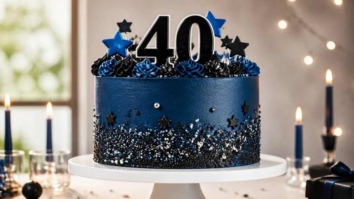 A dark chocolate stout layer cake with a whiskey salted caramel drip, decorated with chopped chocolate and served on a slate board, one of 30 cake ideas for men