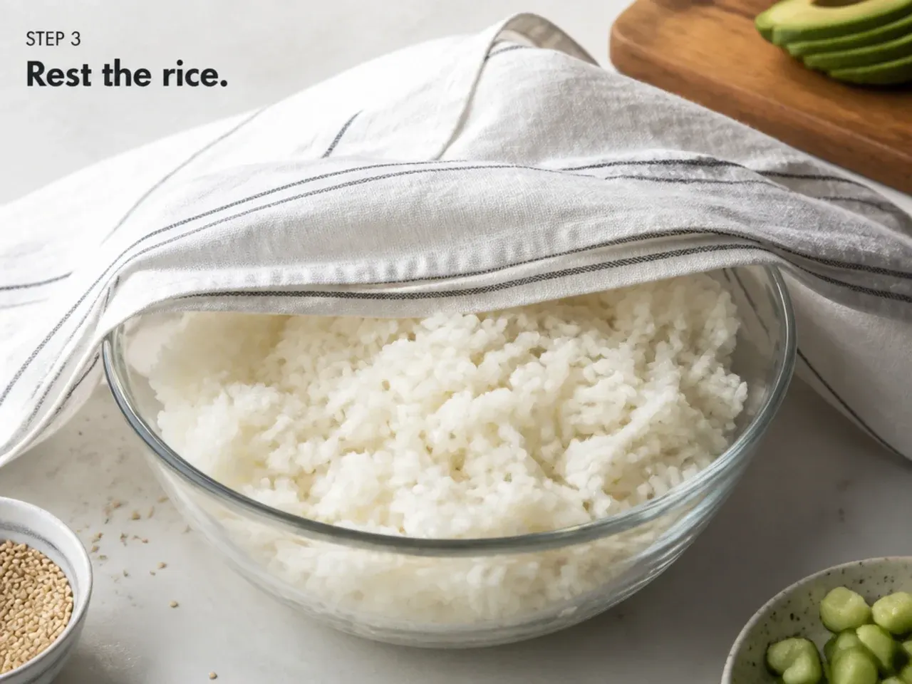 california sushi bowl — step 3: rest the rice