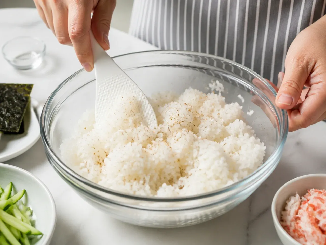 california sushi bowl — step 5: season and cool the rice